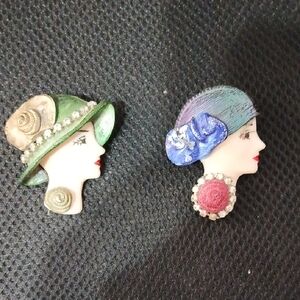 Vintage Women Jewelry Brooch Set - Green and Blue